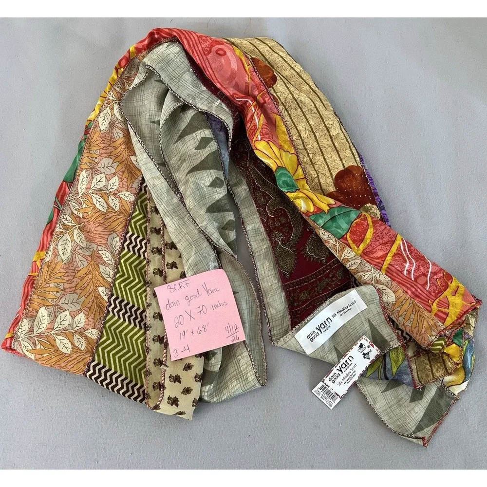 Darn Good Yarn Silk Medley‎ Scarf Reclaimed Sari Silk Floral 20×70 Inches New